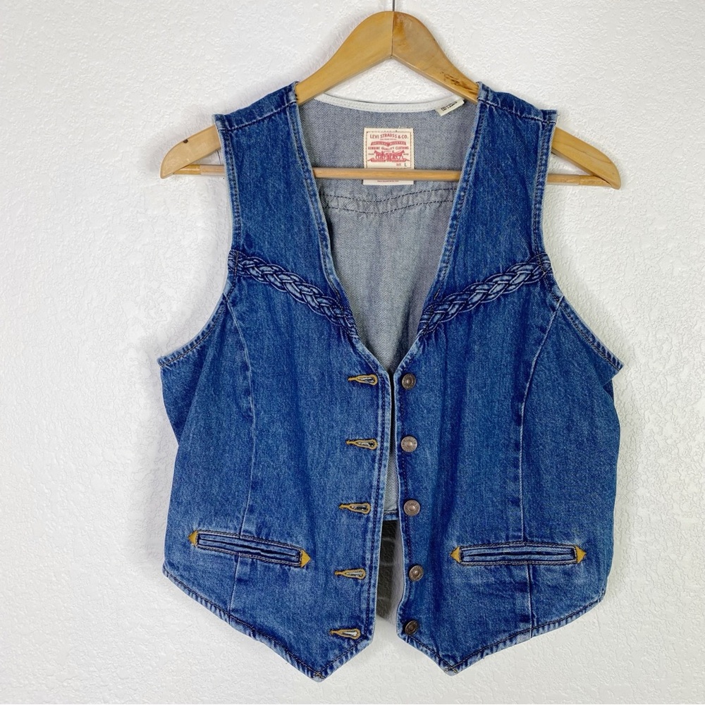Levi’s Medium Wash Denim Braided Blue Jean Vest